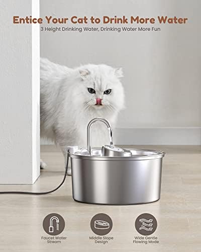 מזרקת מים לחתול קוגמון נירוסטה, 108 עוז/3.2 ליטר מזרקת חתול אוטומטית, רב סינון, קל לניקוי, מתקן מים לכלבים שקט
