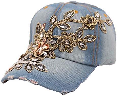 Andongnywell פרח בלינג ריינסטון כובע יהלום ג'ינס מתכוונן כובע בייסבול גולף כובעי שמש כובעי היפ הופ כובעים