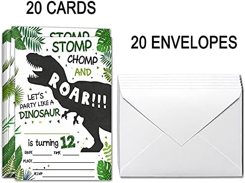 ukebobo הזמנות למסיבת יום הולדת 12 עם מעטפות-הזמנות למסיבת יום הולדת לדינוזאור, קישוטים למסיבות דינוזאור-20 קלפים