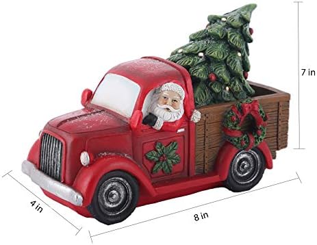 משאית חג המולד של וולטוגר וסנטה פסל שולחן שולחן עם אור LED, מתנת פסלון של מכוניות אדומות וינטג