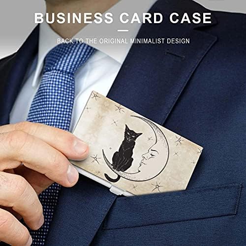 שחור חתול יושב על ירח הדפסת עסקים כרטיס מקרה מתכת מחזיק כיס ארנק שם כרטיסי ארגונית חמוד