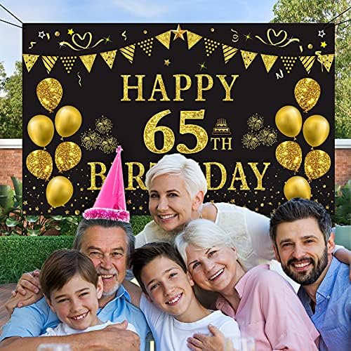 רקע יום הולדת 65 זהב ושחור 5.9 על 3.6 נרטיבים קישוטים למסיבת יום הולדת שמח באנר לנשים גברים אספקת צילום רקע קישוט יום