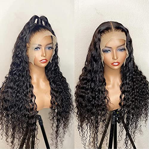 פאות תחרה מול גל מים אליפופ שיער טבעי קטף מראש לנשים שחורות, 16 אינץ ' 13 על 4 פאות חזיתיות מתולתלות שיער טבעי קו