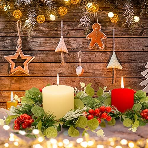 טבעות נרות לחג המולד, זר נר חמוציות מלאכותי, מתאים לקישורי נרות עמוד 3 אינץ ', מרכזי חתונה כפרי קישוטים לשולחן