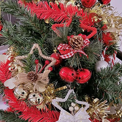 קישוט לחג המולד, מקשה על קישוט תלוי בצורת כוכב עם פעמונים מקסימים קשת חרוט אורן הולי לקישוטי מסיבות עץ חג המולד