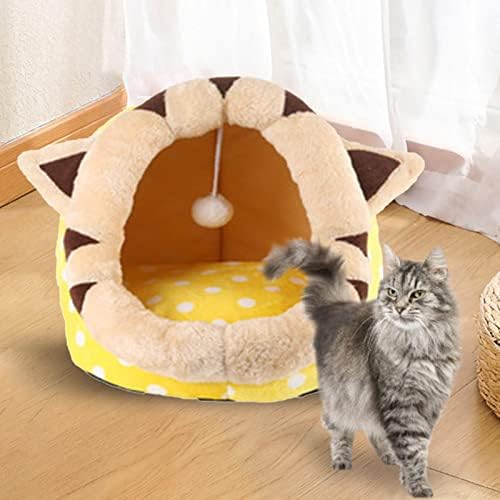 מיטת חתול חמודה, מיטת שינה לבית כלבים קן כלבים עם כרית רחיץ מלונה דקורטיבית תחתונה נעימה ללא החלקה עם מקלט כדור לחתולים