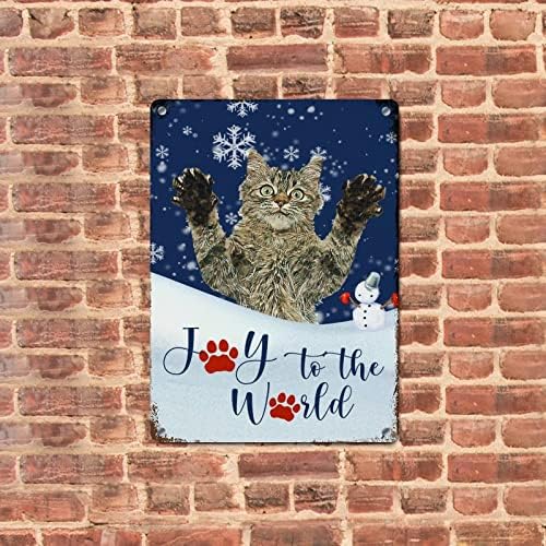 מתכת שלט חג מולד שמח שמחה לעולם חתול חמוד שלג וינטג