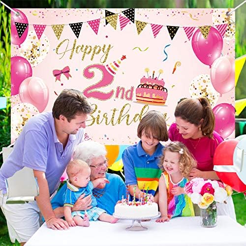 בנות 2 מסיבת יום הולדת קישוט צילום רקע ילדה פעוט ילדה קטנה שני יום הולדת עוגת שולחן דקור באנר