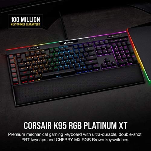 Corsair K95 RGB פלטינה XT מקלדת משחק מכני, LED RGB עם תאורה אחורית, דובדבן MX RGB חום, שחור