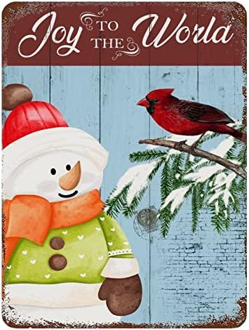 רטרו חג המולד שלט פח שמחה לעולם מתכת שלג איש שלג ציפור אדומה אורן אורן קיר קיר קיר קיר קיר וינטג