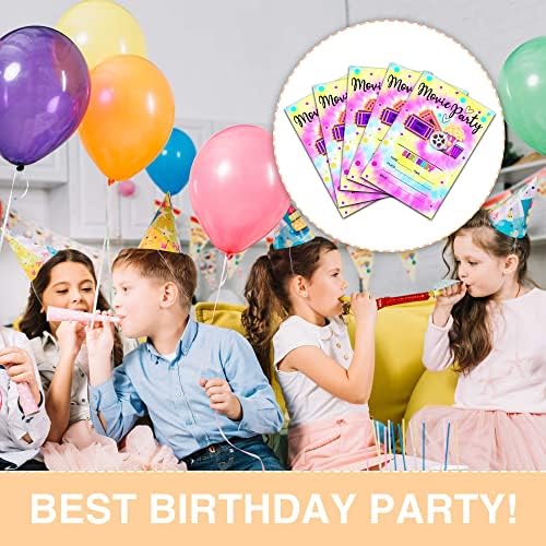 עניבת צבע הזמנות למסיבת יום הולדת, 20 קלפים עם מעטפות, מבוגרים לילדים ילדים במסיבות ליל המסיבות לחגיגת חגיגות לבנים