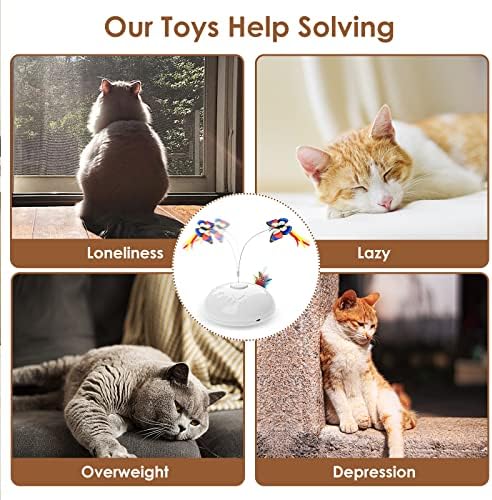 צעצוע חתול, משודרג אינטראקטיבי לחתולים מקורה ， 3 ב 1 צעצועים לחתולים נעים עם פרפר, נוצה, אור LED, אימון חיית מחמד נטען גורי
