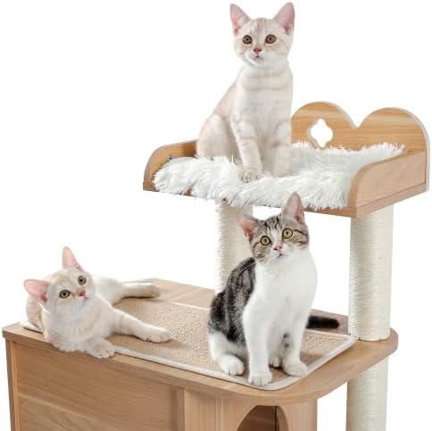 מודרני חתול עץ עץ רב-רמת חתול מגדל, גרסה עמוקה יותר של חתול שמיים טירה עם 2 מפנק דירות, יוקרה מוט ואינטראקטיבי