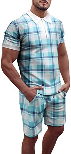 תלבושות הזעה לגברים תלבושות מזדמנות לחבר'ה קיץ של גברים שני חלקים משובצים חולצות שרוול קצרות ומכנסיים מכנסיים