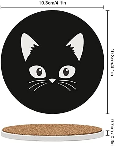 תחתיות חתולים שחורים לתיקון של 4 אינץ 'סופגים קרמיקה קרמיקה קרמיקה עם בסיס פקק, הגנה על שולחן השולחן, המתאימה לשולחנות