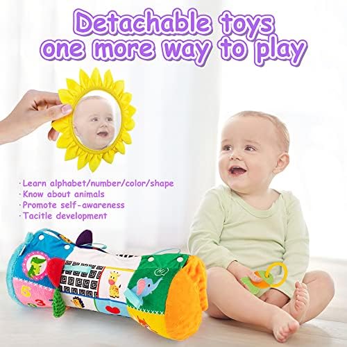כרית בטן בטן כרית זוחלת צעצועים עם מראה ושיניים ניתנת להנתק, 3 צעצועים של זמן אחד בפעוטות יילוד צעצועים פיתוח חושי ושרירי