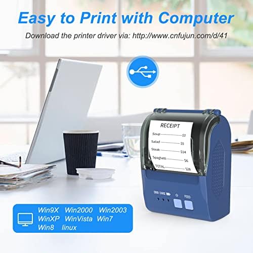 מדפסת ניידת של Huiop, 58 ממ Mini Comment Comment Print Connition USB & BT חיבור 2 אינץ 'מדפסת אלחוטית מהירות גבוהה
