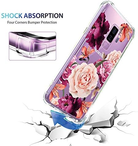 מארז Galaxy S9 Plus לבנות ברור עם דפוס פרחים אדום עיצוב אטום הלם מגן על כיסוי אחורי פרחוני חמוד עבור סמסונג