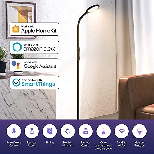 מנורת רצפת LED חכמה של מרוס, מנורת רצפה לעומק תומך ב- HomeKit, Alexa, Google Assistant, 3 ב -1 ב -1 מנורת רצפת LED עומדת לסלון,