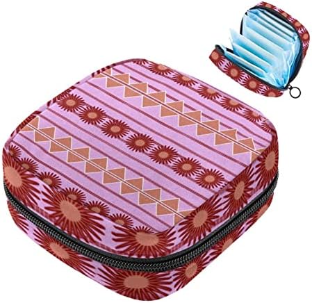 מפית סניטרית אחסון תיק, נייד לשימוש חוזר וסת כרית רוכסן שקיות, טמפון אחסון פאוץ עבור נשים בנות, בוהמי אתני דפוס בציר ורוד