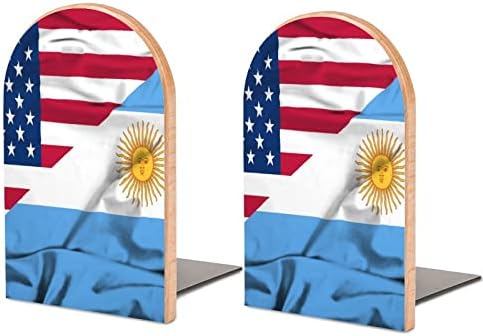 מנופף דגל של ארגנטינה וארה ב עץ ספר מסתיים 2 יחידות החלקה עץ תומכי ספרים עבור בית משרד דקור כבד ספרים / תקליטורים