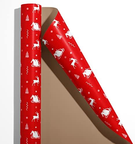 נייר עטיפה לחג המולד של נורטיקס - נייר קראפט חום עם דוגמה אדומה וחומה ל-אוסף אלמנטים לחג המולד - 4 יח '-27