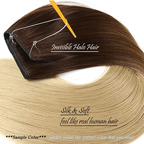 תוספות שיער הילה לנשים שיער ברונטית & אפור מלוכלך חוט בלתי נראה בהארכת שיער מזויף 16 אינץ ' ארוך שיער ישר חתיכת קו מתכוונן שקוף