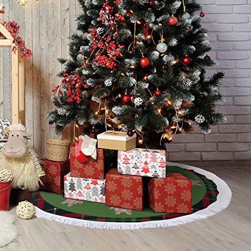 חצאית עץ חג המולד, 36 מחצלת עץ חג המולד משובצת חג המולד עם ציצית, מחצלת עץ חג המולד של שלג, מחצלת בסיס עץ חג