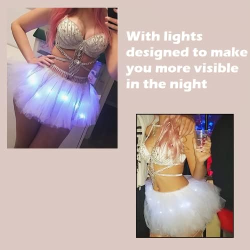 חצאית טוטו למבוגרים, חצאית טול טוטו לנשים עם LED ניאון 4 שכבות חצאיות בלט טול לריקוד המסיבות