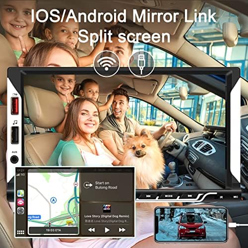 סטריאו רכב כפול DIN בוליט ב- iOS Carplay ואנדרואיד Auto, מסך מגע HD בגודל 7 אינץ
