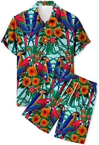 פרח גברים חולצות הוואי חולצות כפתור מזדמן צמרות שרוול קצר ומכנסיים קצרים בקיץ חוף הטרופי חליפות הוואי