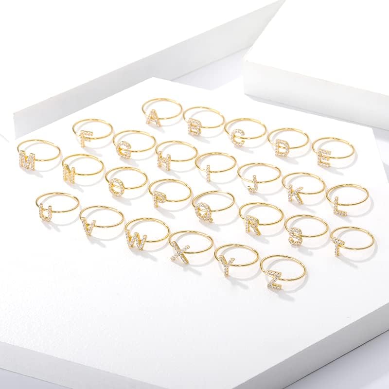 זהב ראשוני מכתב טבעות לנשים זירקון קריסטל אלפבית חתונה טבעת עשה זאת בעצמך שם אצבע טבעות נקבה תכשיטי אנילוס באג-אקס-8