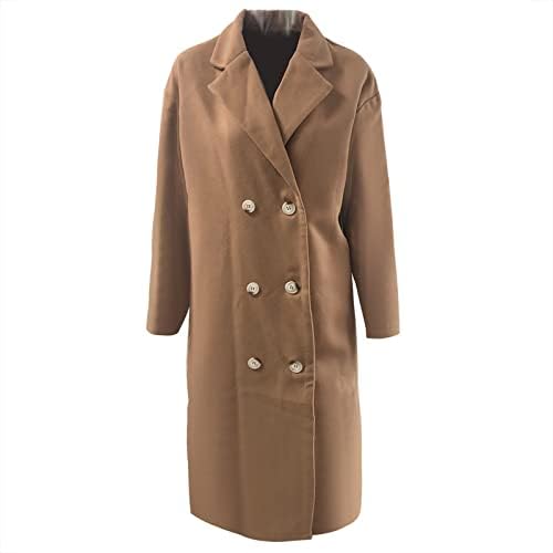 בגדים נחמדים מעילי חורף לנשים, מעילי צמר חזה חזה מעילי צמר מעילי צמר מעילי דש דש רזה של מעיל ארוך.