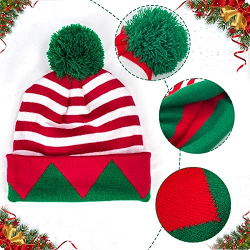 דולקואי חג המולד סרוג שדון כובע למבוגרים אדום ולבן פסים עם ירוק פום כדור ליל כל הקדושים ליצן תלבושות כובע חדש שנה