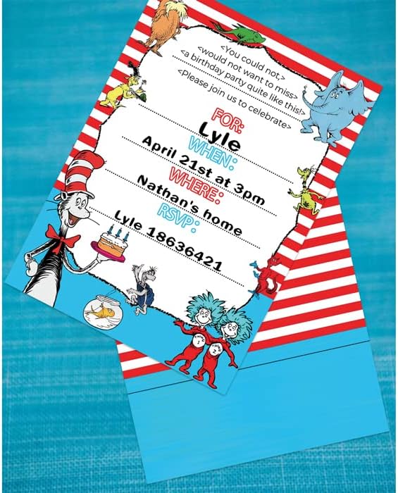 ולנטינה באק 12 סט Seuss הזמנות ליום הולדת כרטיסים חברים מזמינים כרטיס מתנה של ציוד מסיבות