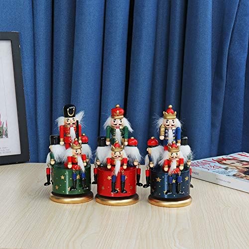 Chengai Diy מפצח אגוזים קופסת מוזיקה חיילית, עץ 4 חיילים מתפתלים קופסה מוזיקלית עם שעון עגול ובסיס עגול עיצוב חג המולד חגיגי
