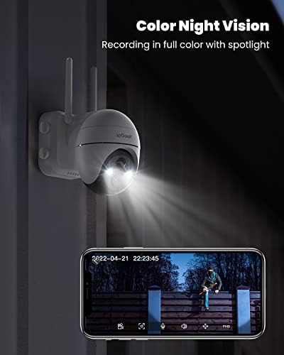 מצלמת אבטחה של IEGEEK חיצונית, 2K Wifi Wifi 360 ° PTZ של Wifi לבן, שחור 1080p מצלמת אבטחה סולארית מופעלת, מצלמת מעקב ביתית