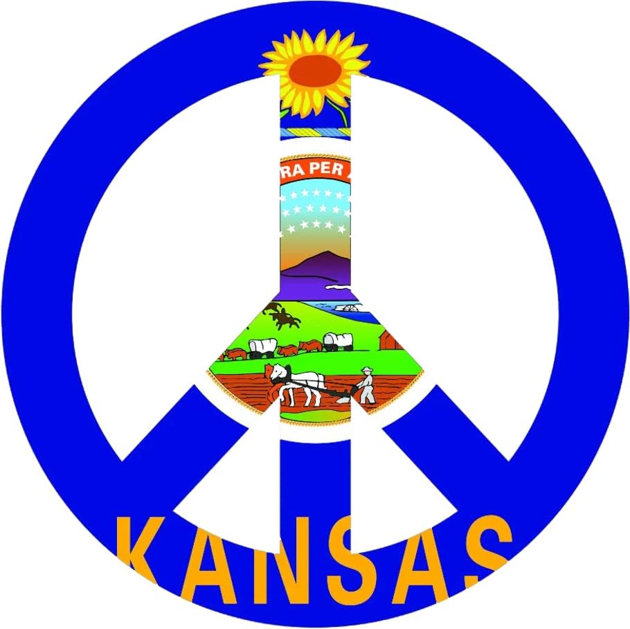 דגל קנזס סמל שלום מדבק דבק עצמי ויניל KS סימן ללא מלחמה - C3561 - 6 אינץ 'או 15 סנטימטרים גודל מדבקות