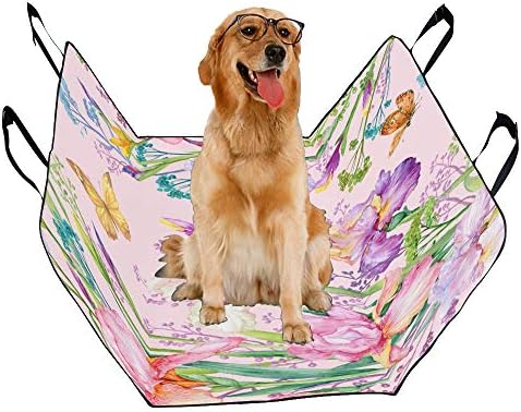 אישית איריס פרח בציר פרפר הדפסת רכב מושב מכסה לכלבים עמיד למים החלקה עמיד רך לחיות מחמד רכב מושב כלב רכב