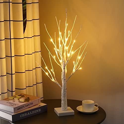 סט סטארריל של אורות עץ ליבנה 2ft 2ft עם 24 אורות עץ חג המולד של LED USB וסוללה המופעלת על עץ מלאכותי לעץ לחתונה