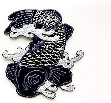 השחור העדין העדין יפן קרפיון קוי דג דגי אופנוענים יפהפיים לוגו אופנועים אפליקציות תפור רקום על ברזל על תיקון לתרמילים